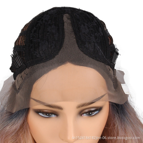 ombre color loose curly synthetic lace front wig, imported synthetic fiber wig blond dark roots